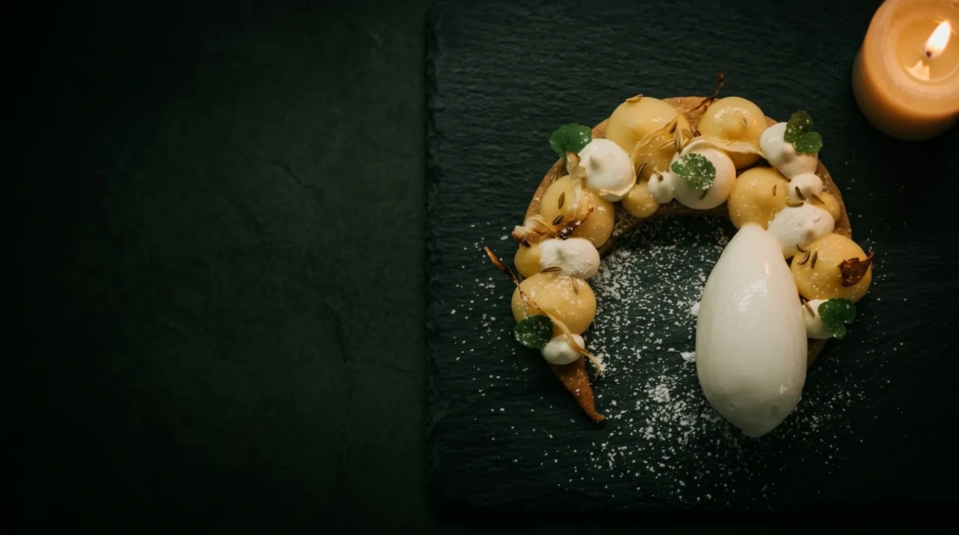 Dessert au citron en forme de lune sur une ardoise