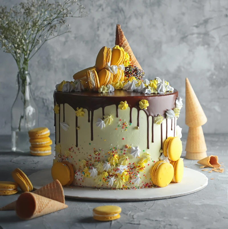 Gâteau personnalisé avec des macarons pour célébrer un anniversaire